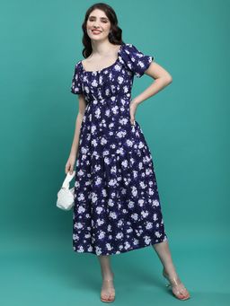TOKYO TALKIES - Polyester Navy Blue Floral Maxi A-Line Dress