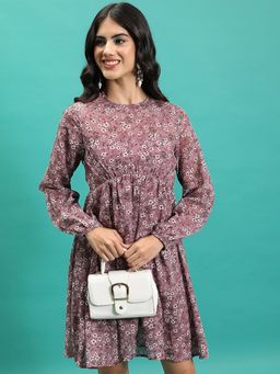 TOKYO TALKIES - Polyester Beige Floral Mini A-Line Dress