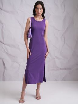 TOKYO TALKIES - Polyester Blend Purple Midi Bodycon Dress
