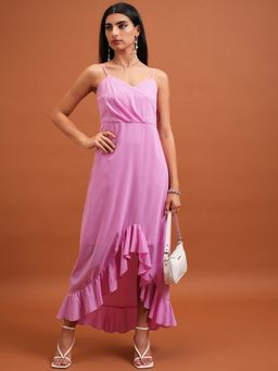 TOKYO TALKIES - Polyester Pink Maxi Wrap Dress