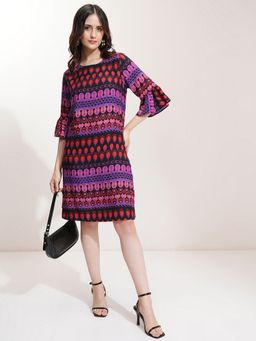 TOKYO TALKIES - Polyester Multi-Color Printed Knee Length A-Line Dress
