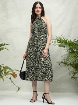 TOKYO TALKIES - Polyester Green Printed Mini A-Line Dress