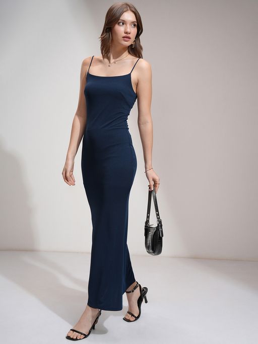TOKYO TALKIES Polyester Blend Teal Maxi Bodycon Dress
