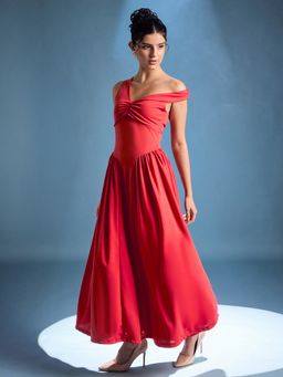 Uptownie - One Shoulder Solid Maxi Red Dress