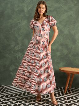 Uptownie - V-Neck Stripes Maxi Multi-Color Dress