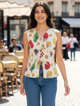 Uptownie - Off White Pure Linen Tie-Up Regular Fit Top