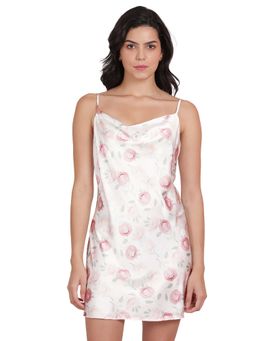 Shyaway - Shyle Peony White Floral Printed Satin Night Dress