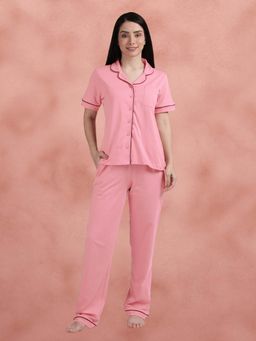 Shyaway - Pink Glow Contrast Piping Shirt with Pajama