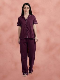 Shyaway - Pickled Wine Contrast Piping Shirt with Pajama
