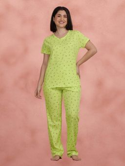 Shyaway - Lime Sherbet Green All Over Printed T-Shirt with Pajama