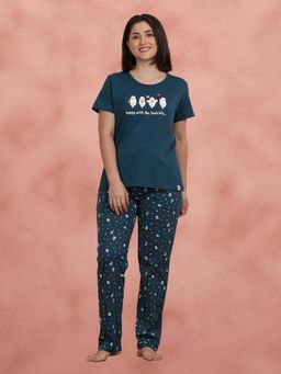Shyaway - Majolica Teal Printed T-Shirt with Pajama