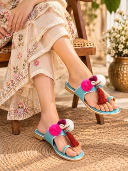 Sole House - Boho Turquoise Kolhapuri Flats