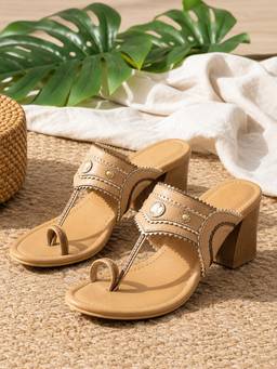 Sole House - Beige Patterned One Toe Kolhapuris