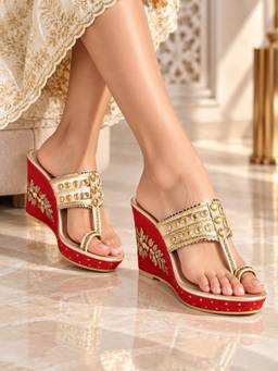 Sole House - Gold Embellished One Toe Wedges