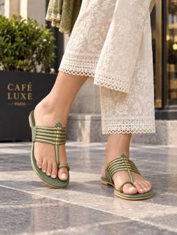 Sole House - Olive Green Kolhapuri Flat