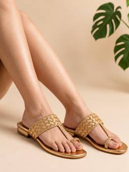 Sole House - Woven Gold Kolhapuri Half Inch Heel