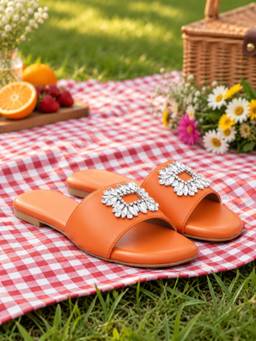 Sole House - Orange Embellished Brooch Flats