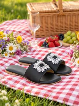 Sole House - Black Embellished Brooch Flats
