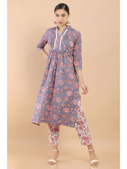 Soch - Grey Cotton Floral Print Kurta Set (set Of 2)
