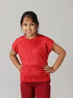 KiddoPanti - Girls Round Neck Basic Sports T-shirt- Red