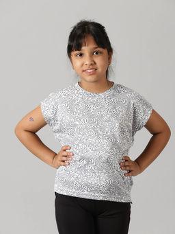 KiddoPanti - Girls Round Neck Basic Sports T-shirt- Grey