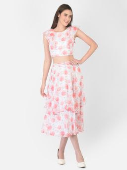 Latin Quarters - Pink Cap Sleeve Printed Top with Skirt (Set of 2)