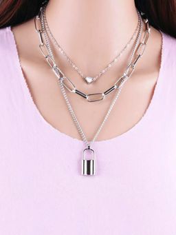 Yellow Chimes - Silver-Plated Multi layered Key Chain Heart Charm Necklace