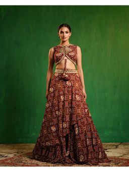 AHI Clothing - Maroon Patola Printed Indo Lehenga with Choli