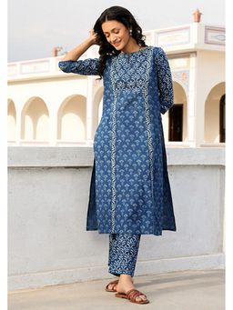 Okhai - Indigo Jumble Mumble Pure Cotton Hand Block Printed Kurta and Pant