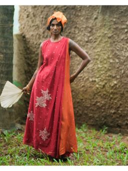 Myoho - Rust Hand Embroidered Bandhani Drape Dress