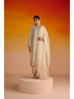 OHH CROW - Beige Crepe Hand Embroidered Kurta and Salwar with Dupatta