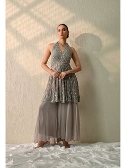 OHH CROW - Smoke Grey Embroidered Kurta and Sharara