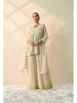 OHH CROW - Beige Mirror Short Embroidered Kurta and Sharara with Dupatta