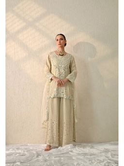 OHH CROW - Ivory Short Mirror Embroidered Kurta and Sharara with Dupatta