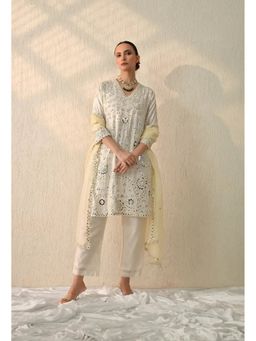 OHH CROW - White Mirror Embroidered Kurta and Pant with Dupatta