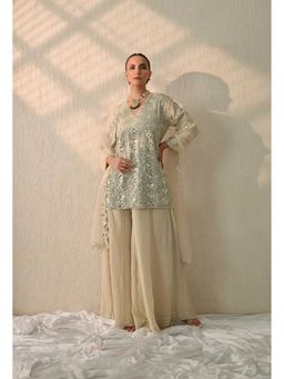 OHH CROW - Ivory Mirror Embroidered Kurta and Sharara with Dupatta