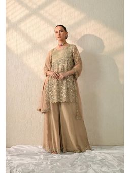 OHH CROW - Dark Beige Mirror Embroidered Kurta and Sharara with Dupatta