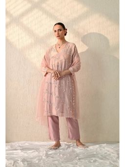 OHH CROW - Peach Mirror Embroidered Kurta and Pant with Dupatta
