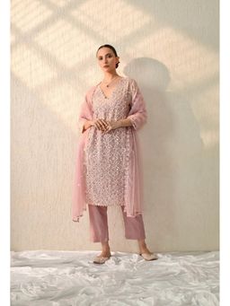 OHH CROW - Peach Mirror Embroidered Kurta and Pant with Dupatta