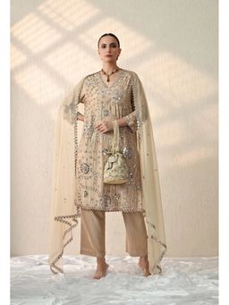 OHH CROW - Beige Mirror Embroidered Kurta and Pant with Dupatta