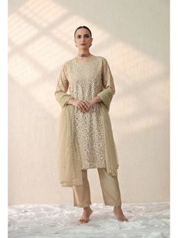 OHH CROW - Beige Mirror Embroidered Kurta and Pant with Dupatta