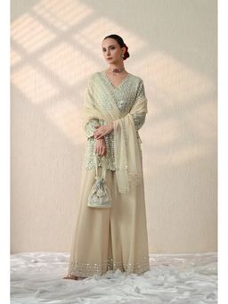 OHH CROW - Beige Mirror Embroidered Kurta and Sharara with Dupatta