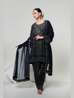 OHH CROW - Imperial Blue Classic Mirror Work Embroidered Kurta and Salwar with Dupatta