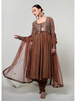 OHH CROW - Indian Brown Ceremonia Anarkali and Churidar with Dupatta
