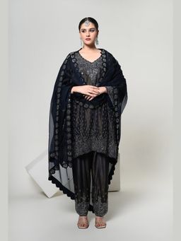 OHH CROW - Imperial Blue Patiala Embroidered Kurta and Salwar with Dupatta