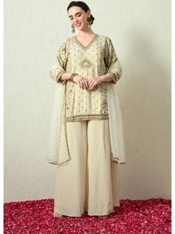 OHH CROW - Butter Ivory Embroidered Kurta and Sharara with Dupatta