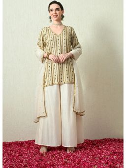 OHH CROW - Ivory Embroidered Kurta and Sharara with Dupatta