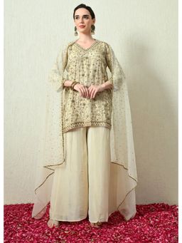 OHH CROW - Butter Ivory Embroidered Kurta and Sharara with Dupatta