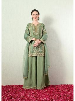 OHH CROW - Sage Green Embroidered Kurta and Sharara with Dupatta