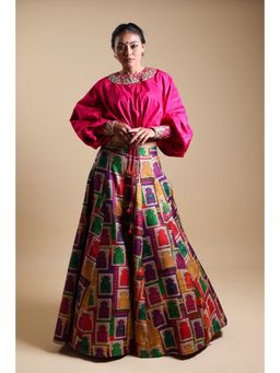 THETAA - Pink Hand-Embroidered Blouse With Lehenga